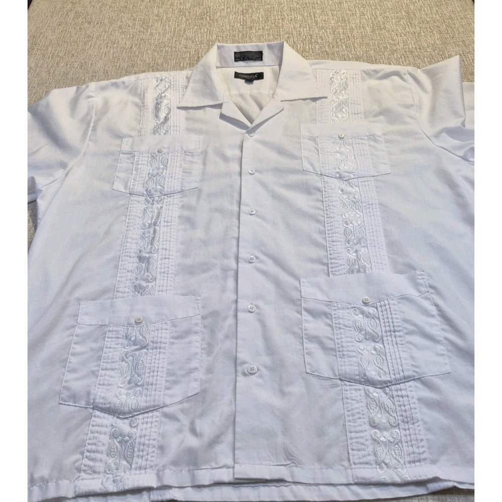 Omega Men's White Guayabera Shirt Cuban Mexican Wedding Embroidered XL